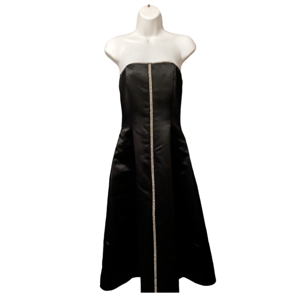 Jessica McClintock Black Prom Dress Vintage 80s Formal Gown Rhinestones Satin 4 - Picture 15 of 15